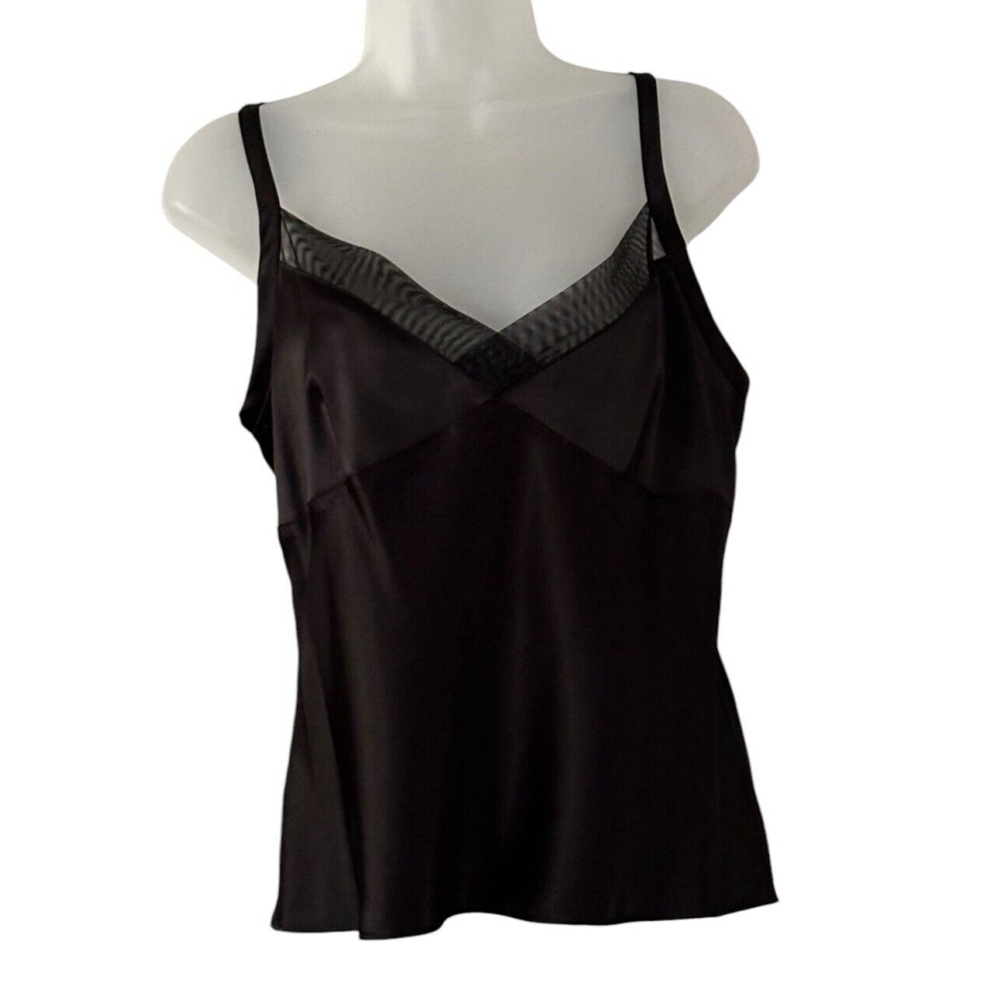 Y2K Women Satin Babydoll Top Black Medium Sheer Trim 90s Whimsigoth‎